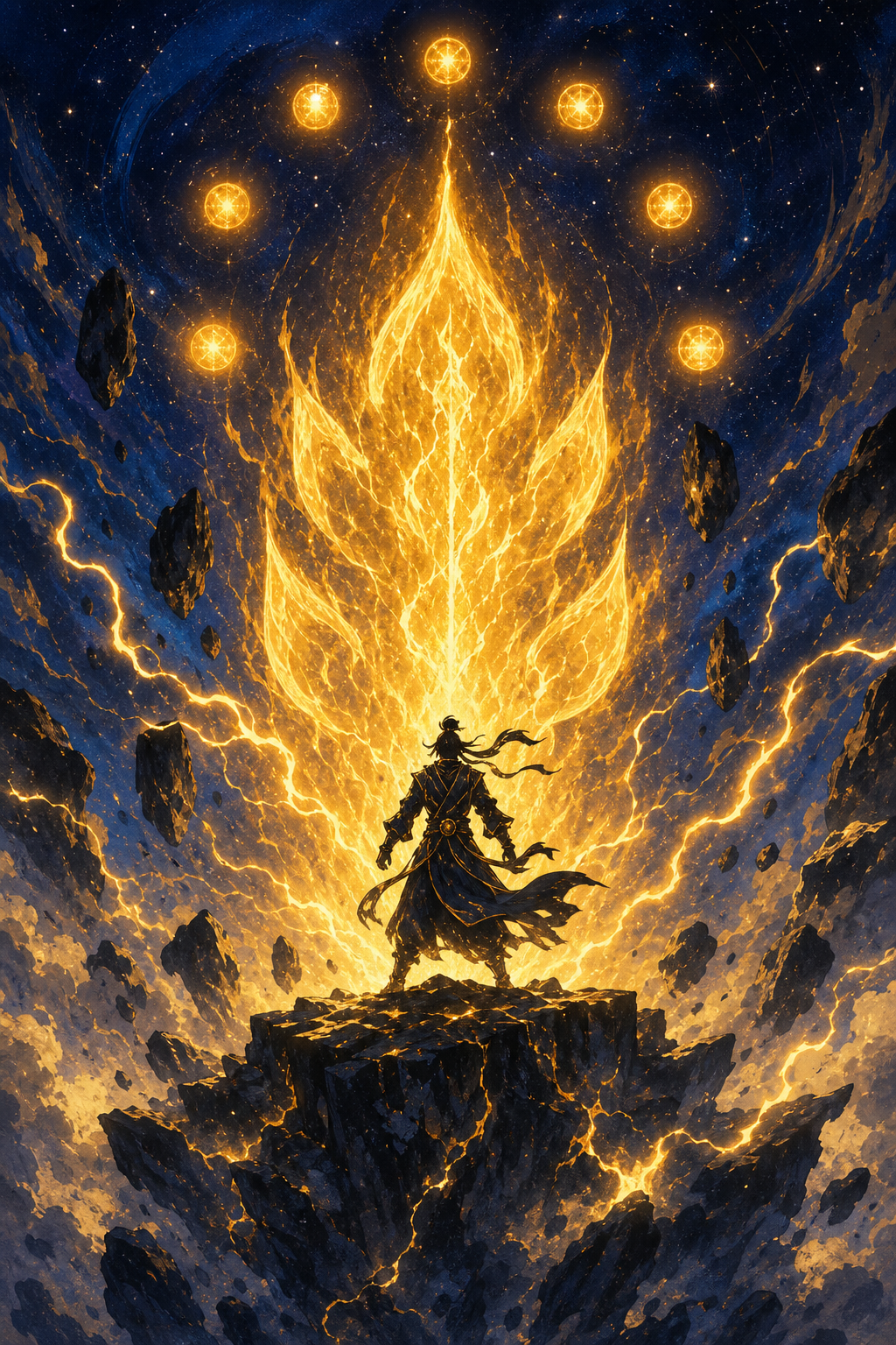 Golden cosmic martial arts artwork for Dragon Ball Z
